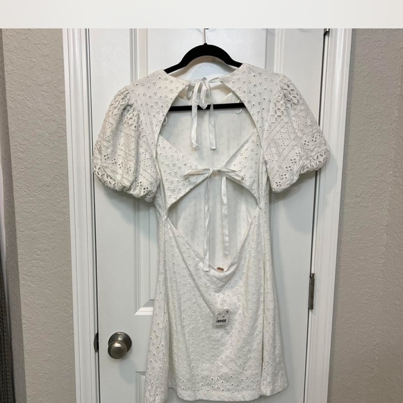 Free People White Backless Puff Sleeve Dress - Picture 3 of 4